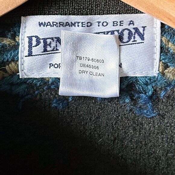 Pendelton Forest Green Merino Wool Cardigan Embroidered Full Zip - Women's L - Picture 7 of 7